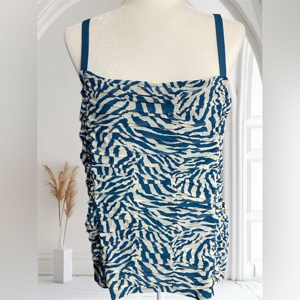 Torrid Zebra Print Stretch Mesh Cropped Shirred Detail Cami Sleeveless Tank Top